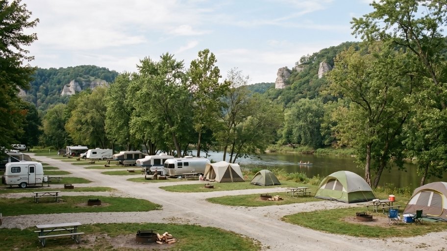 Campground near Decorah, IA with campsites along the Upper Iowa River Campground near Decorah, IA with campsites along the Upper Iowa River at Bluffton Resort
