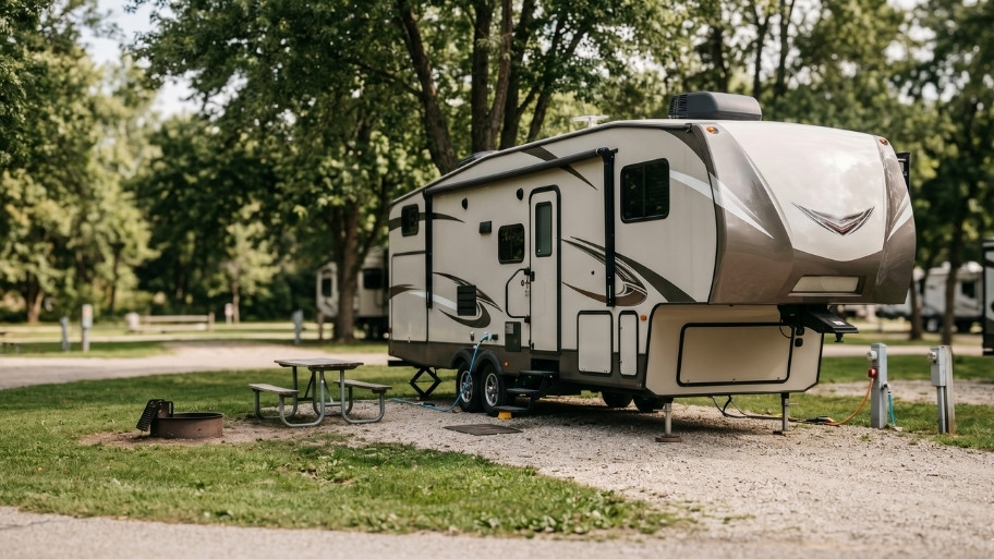 full-hookup-rv-site-utilities Full hookup RV site with water electric and sewer connections at Bluffton Resort