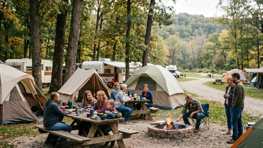 group-camping-gathering-image Group camping reservations at Bluffton Resort with multiple campsites near Decorah, IA