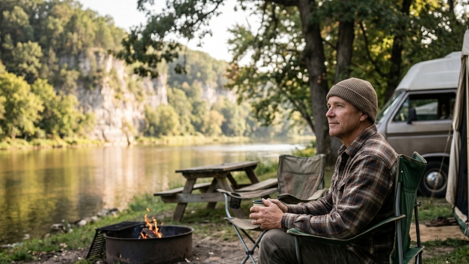 riverfront-camping-site-image Riverside campsite rentals near the Upper Iowa River at Bluffton Resort in Decorah, IA
