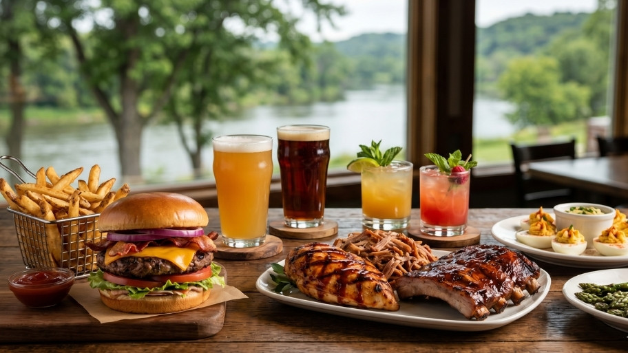 riverside-bar-grill Bar & Grill grilledfood and drinks overlooking the Upper Iowa River at Bluffton Resort