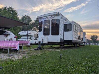 camper and rv rentals Camper Rentals with travel trailer set up at Bluffton Resort & Bar