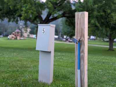 full rv hookups RV Park campsite utility pedestal with water hookup at Bluffton Resort & Bar