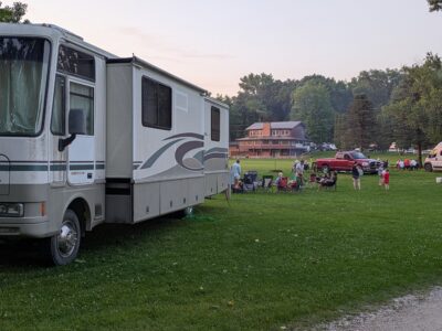 group camping Group Camping Reservations with campers gathered at Bluffton Resort & Bar